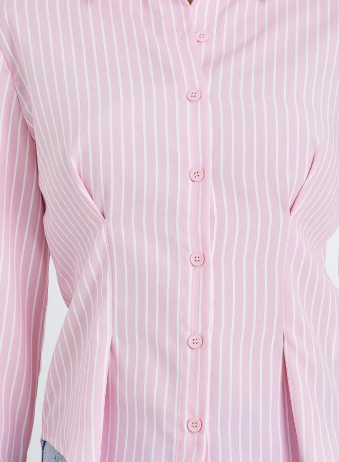 Styli Women Pink Striped Long Sleeve Shirt